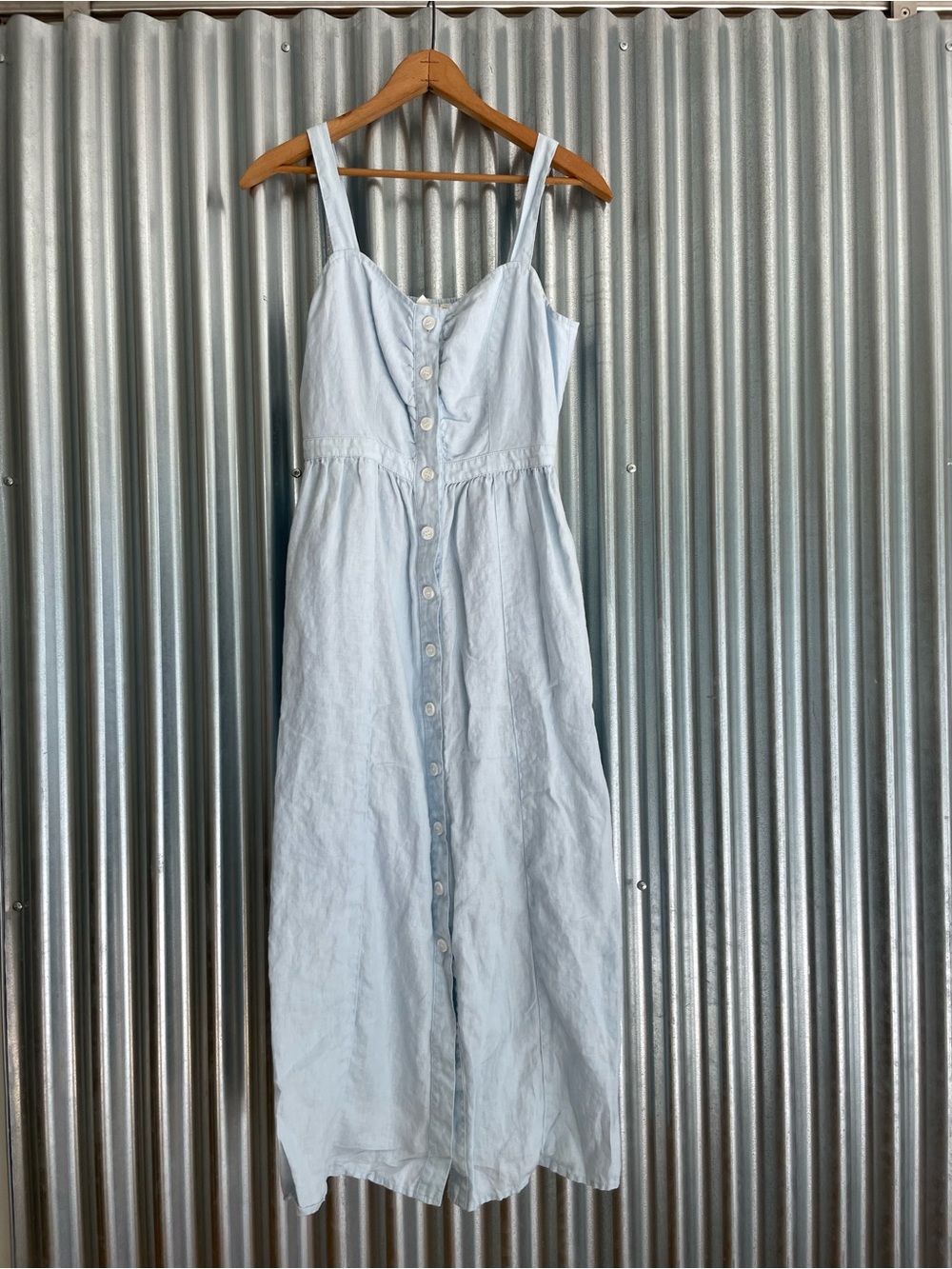 Treasure & Bond Light Blue Linen Button-Front Maxi Dress